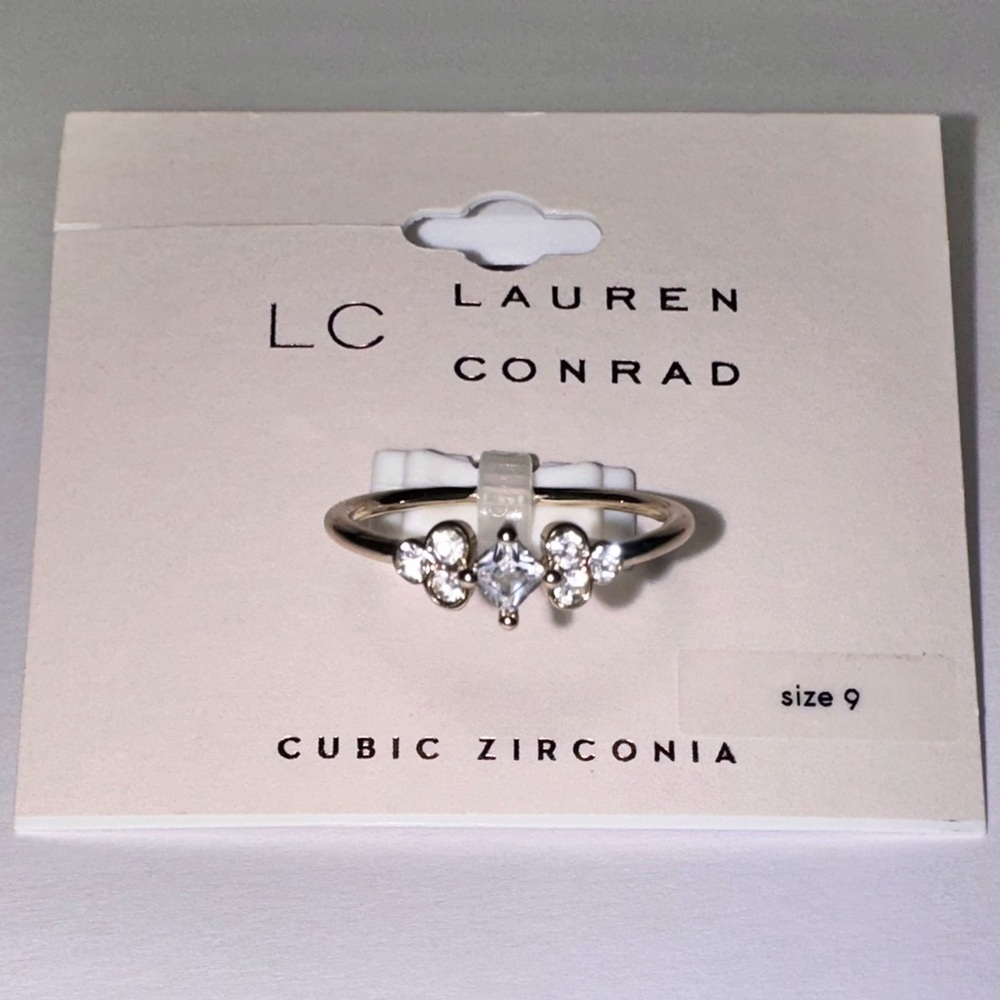 LC Lauren Conrad Gold Tone Nickel Safe Cubic Zirconia Pave Cluster Ring